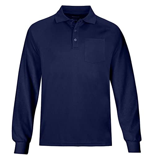 MOHEEN Herren-Poloshirt mit langen Ärmeln, feuchtigkeitsableitend, lässig, solide Golf-Piqué-Shirts, Marineblau, 4X-Groß von MOHEEN