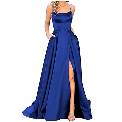 Hochzeitsgast Kleid Damen SpaghettiträGer Tunika Bandeau Kleid Jumpsuit äRmelloses Kleider Mit Schlitz Lang Kleid Damen Festkleider Abschlusskleid Business Brautmutter Clothes Dunkelblau S 3222 von MOKBAY