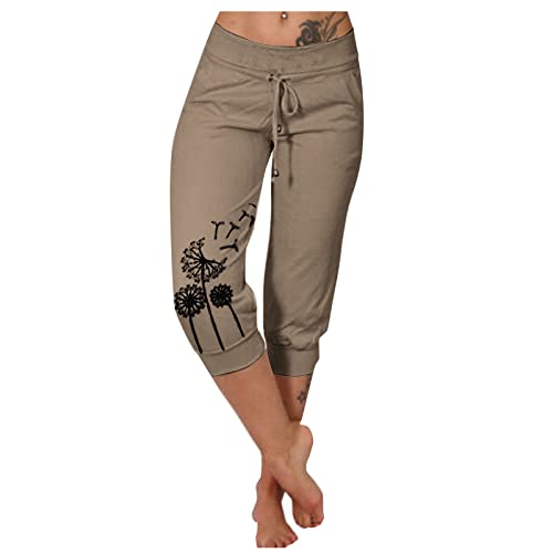 MOKBAY Arbeitshose Damen Lederimitat Luftige Fitness Jeggings Damen Anzug Arbeitshose Outfit Leinenhose Damen Sommer 7/8 Uv Kleidung Mädchen Anzug Lockere H-Khaki S 508 von MOKBAY