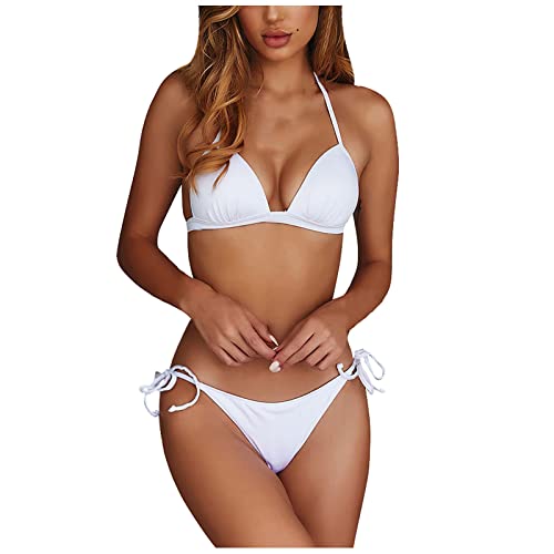 MOKBAY Bikini-Sets für Damen Triangel Zweiteiler Strand Sommer Bandeau Bikini Damen Sexy Urlaub Must Haves Aesthetic Curvy Swimming Suits Women(3-weiß,S) von MOKBAY