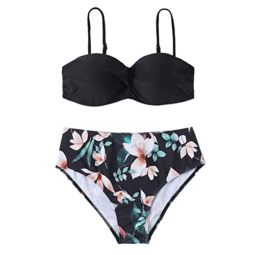 MOKBAY Push Up Bikini String Große Brüste Für Mit Hohem Bund Push Up Shape Bikini Sport Set Bügel Bandeau Badeanzug Triangel Neckholder Große Größe Kleidung Teenager A-Schwarz L 513 von MOKBAY