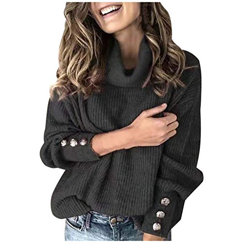 MOKBAY Rollkragenpullover Damen Langarm Strick Damen Pullover Elegant Rollkragen Wollpullover Damen Weich Herbst Women High Neck Sweater Warmer Mode Winter Pullover Damen Elegante schwarz L von MOKBAY