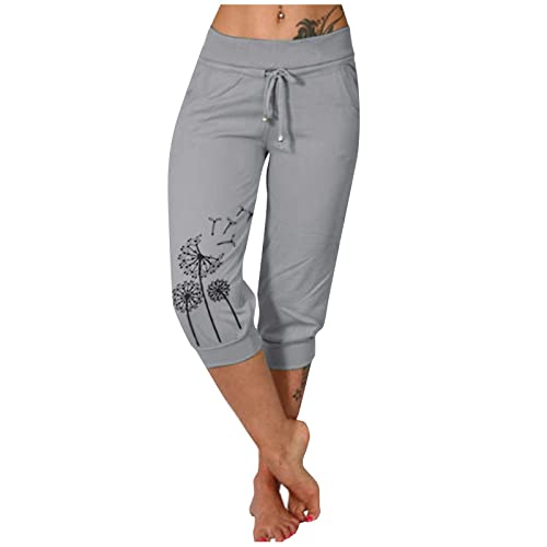 MOKBAY Sommerhose Damen Stoff Gummizug Festliche Stoffhose Frau Ethno Culottes Outfit Leinen Shorts Damen Uv Kleidung Mädchen Zip Off High Waist H-Gray L 508 von MOKBAY