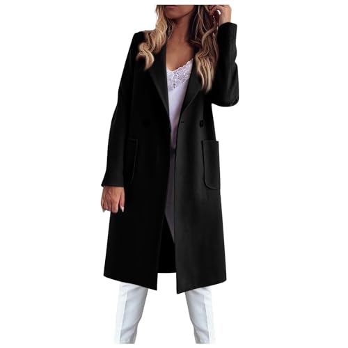 Mantel Damen Winter Warm Wollmantel Lang Clean Girl Aesthetic Winddichte Trenchcoat Damen Classic Outwear Chic Boucle Jacke Damen Longsleeve Fashion Women's Winterjacke Schwarz M von MOKBAY