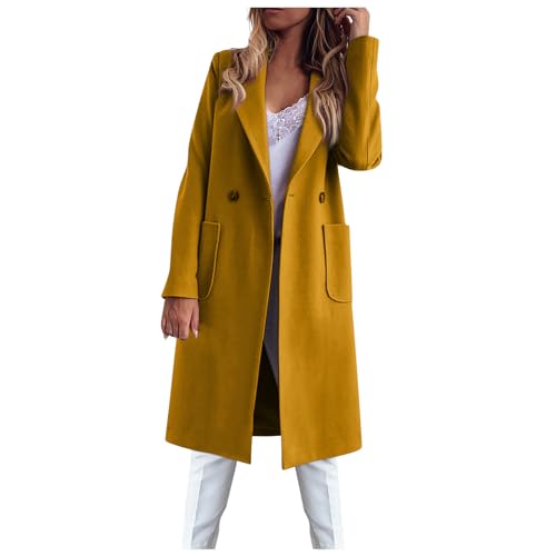 Mantel Damen Winter Warm Wollmantel Lang One-Knopf Winddichte Trenchcoat Damen Classic Outwear Chic Coat Boucle Jacke Damen Longsleeve Fashion Women's Winterjacke Gelb 3XL von MOKBAY