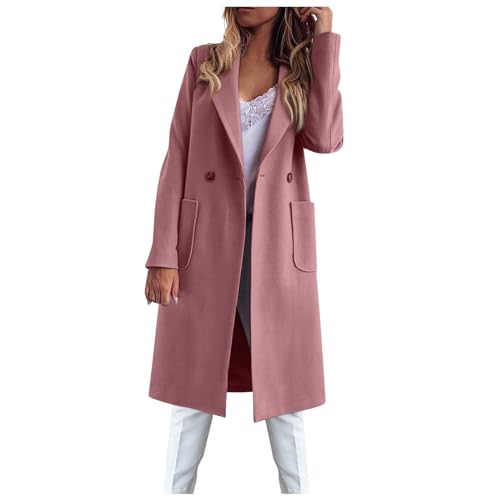 Mantel Damen Winter Warm Wollmantel Lang One-Knopf Winddichte Trenchcoat Damen Classic Outwear Chic Coat Boucle Jacke Damen Longsleeve Fashion Women's Winterjacke Rosa XL von MOKBAY