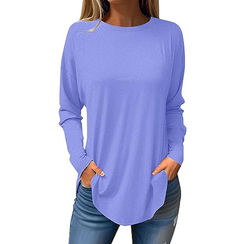 T-Shirts Für Damen Top Fashion Große Größen Oversize Pullover Damen Frühling Langarm Crew Neck Damen Tshirt Herbst Basics Long Sleeve Shirt Women blau 3XL von MOKBAY