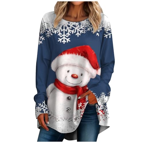 Weihnachtspullover Damen Große Größen Langarmshirt Damen Christmas Casual Oversize Pullover Damen Fashion Weihnachtsoutfit Damen Festlich Kleidung Herbst Winter Dunkelblau XXL von MOKBAY