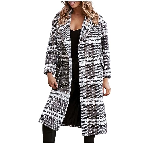 Wintermantel Damen Warm Mantel Kariert Damen Classic Lang Herbst Jacken Elegant Langer Business Elegante Kleidung Damen Longsleeve Fashion Aesthetic Clothes For Women Grau L von MOKBAY