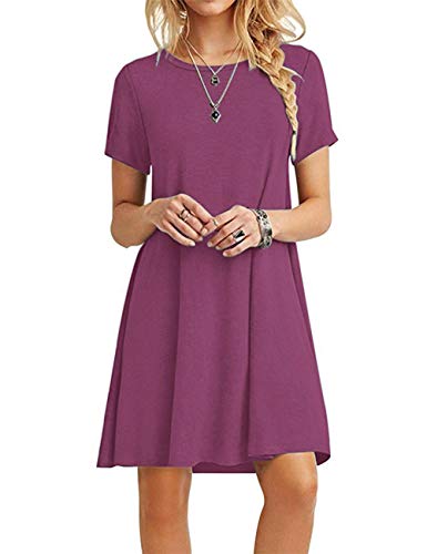 MOLERANI Damen Sommerkleider Casual T-Shirt Kurzarm Strandkleid Loose Swing Damen Kleid (2XL, Mauve) von MOLERANI