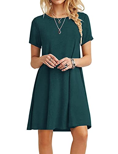 MOLERANI Damen Sommerkleider Casual T-Shirt Kurzarm Strandkleid Loose Swing Damen Kleid (XL, Dunkelgrün) von MOLERANI