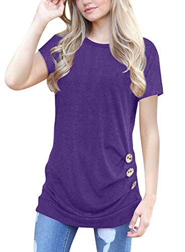 MOLERANI Damen lässige Kurzarm T-Shirt Bluse Tops mit rundem Hals und Lockerem Tunika-T-Shirt (lila, L) von MOLERANI