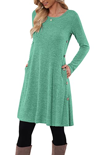 MOLERANI Pulloverkleid für Damen Langarmkleid Damen Knopf Lässiges Tunikakleid mit Taschen (Grün XL) von MOLERANI