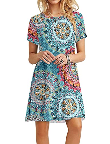 MOLERANI Sommerkleider für Damen Lässiges T-Shirt Kleid Kurzarm Damen Strandkleid (S, Print Grün) von MOLERANI