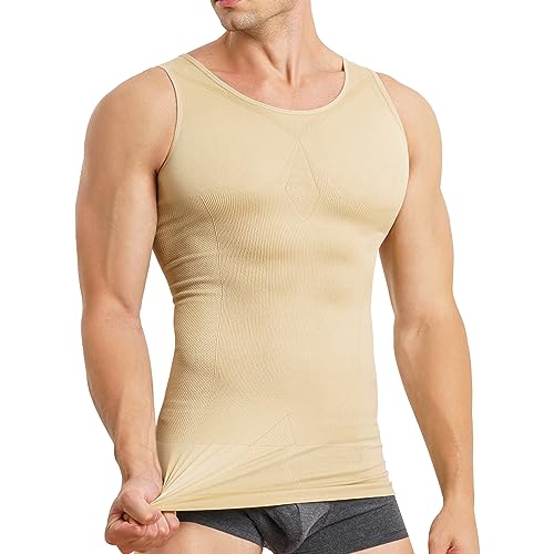 MOLUTAN Herren-Kompressionsshirt, figurformend, ärmellos, Taillentrainer, Workout-Tanktop, Bauchkontrolle, Shapewear, Beige, X-Large-XX-Large MOLUTAN Herren-Kompressionsshirt, figurformend, ärmellos, Taillentrainer, Workout-Tanktop, Bauchkontrolle, Shapewear, Beige, X-Large-XX-Large von MOLUTAN