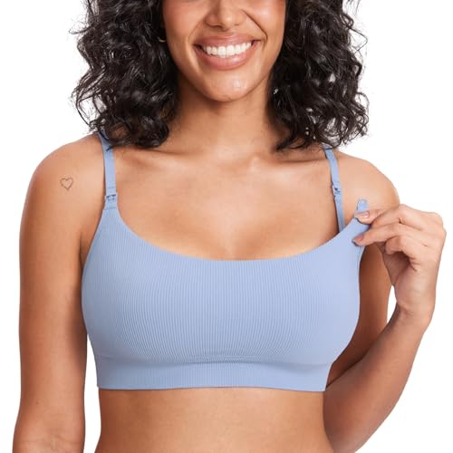 MOMANDA Damen Still BH ohne Bügel Soft Gepolstert Gerippt Schwangerschafts BHS Schlaf Bequemer Mondlichtblau XL MOMANDA Damen Still BH ohne Bügel Soft Gepolstert Gerippt Schwangerschafts BHS Schlaf Bequemer Mondlichtblau XL von MOMANDA