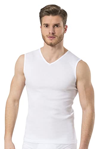 MOMANTY Tank Top Herren Muskelshirt Unterhemd Training Ärmellos V-Ausschnitt Business Hochwertige Baumwolle Stretch Weiß (S) von MOMANTY