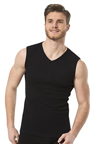 MOMANTY Tank Top Herren Muskelshirt Unterhemd Training Ärmellos V-Ausschnitt Business Hochwertige Baumwolle Stretch Schwarz (L) von MOMANTY