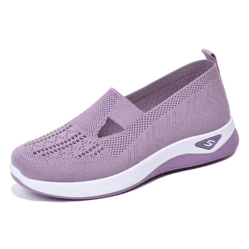 Damen Loafer Slipper Atmungsaktive Mesh-Up Mokassins Sommer Bequeme Slip-On Schuhe Leichte Sneakers Turnschuhe mit Flacher Mund, Einfaches An- und Ausziehen,Lila,39 von MONDEX