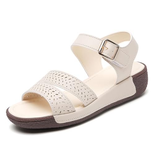 MONDEX Damen Open Toe Knöchelriemen Rome Casual Flatform Plateau Keilsandalen für den Sommer,Beige,40 von MONDEX