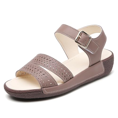 MONDEX Damen Open Toe Knöchelriemen Rome Casual Flatform Plateau Keilsandalen für den Sommer,Braun,36 von MONDEX