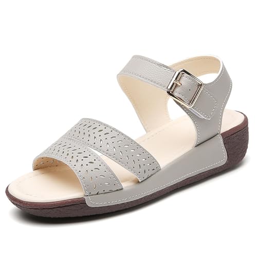 MONDEX Damen Open Toe Knöchelriemen Rome Casual Flatform Plateau Keilsandalen für den Sommer,Grau,35 von MONDEX