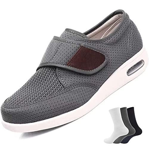 MONDEX Orthopädische Schuhe Herren Damen Extra Breite Füße mit Klettverschluss, Schuhe für Geschwollene Füße, Ultraleicht rutschfest Gesundheitsschuhe Senioren Turnschuhe Hausschuhe,Grau,39 EU von MONDEX