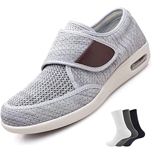 MONDEX Orthopädische Schuhe Herren Damen Extra Breite Füße mit Klettverschluss, Schuhe für Geschwollene Füße, Ultraleicht rutschfest Gesundheitsschuhe Senioren Turnschuhe Hausschuhe,Weiß,39 EU von MONDEX