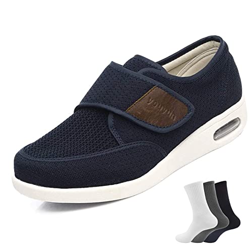 MONDEX Orthopädischer Schuh Damen, Erweiterte Breiten Klettverschluss Gesundheitsschuhe Schuhe Breite Füße Herren Senioren Schuhe Extra Weite Einstellbar Walking Schuhe,Blau,45 EU von MONDEX