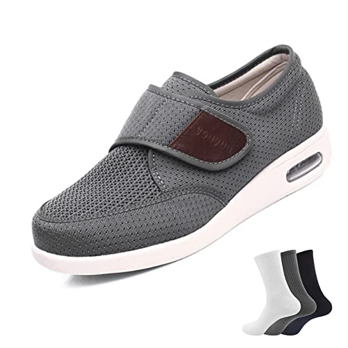 MONDEX Orthopädischer Schuh Damen, Erweiterte Breiten Klettverschluss Gesundheitsschuhe Schuhe Breite Füße Herren Senioren Schuhe Extra Weite Einstellbar Walking Schuhe,Grau,41 EU von MONDEX