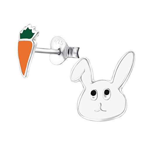 Monkimau Mädchen Ohrringe Hase Kaninchen Ohrstecker aus 925 Sterling Silver echt Silber mit Karotte von MONKIMAU