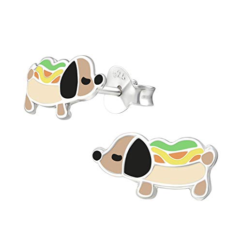 Monkimau Mädchen Ohrringe Hot Dog Dackel Ohrstecker aus 925 Sterling Silver Silber von MONKIMAU