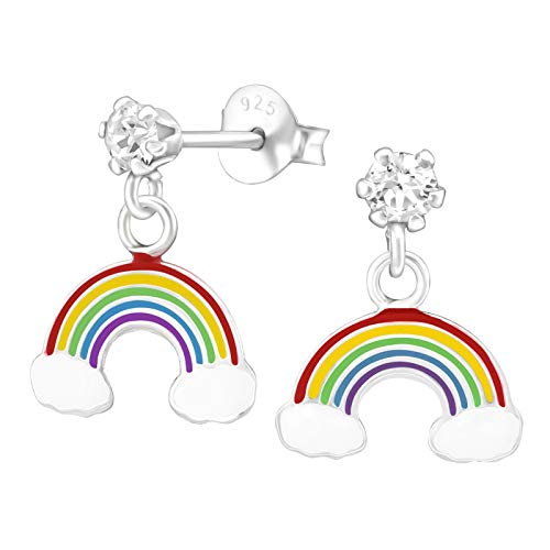 Monkimau Mädchen Ohrringe Regenbogen Ohrstecker aus 925 Sterling Silver echt Silber mit 2 Swarovski Kristallen von MONKIMAU