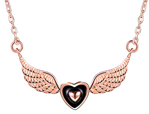 MOOFUN Damen Kette 925 Sterling Silber Herz Engelsflügel Rosegold Anhänger Verstellbare Halskette Elegante Schmuck Verpackung Geschenke für Sie Frau Freundin Mama Geburtstag Weihnachten Valentinstag von MOOFUN