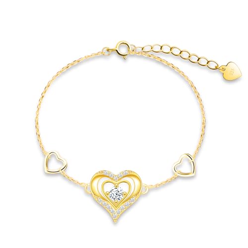 MOOFUN Armband Herz Armkette Damen Armreif 925 Silber Armbänder mit Zirkon Charm Armband Gold für Mama Beste Freundin Teenager Mädchen Oma Schwester Frauen Hochzeit Geschenk Geburtstagsgeschenk von MOOFUN