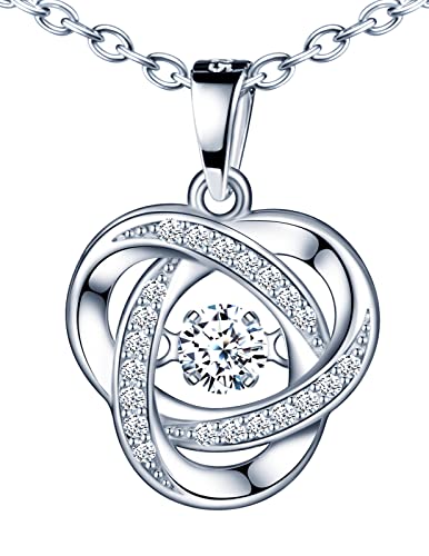 MOOFUN Zirkonia Drehen Kleeblatt Halskette 925 Sterling Silber Damen Schmuck Kette mit Anhänger Edle Verpackung Geschenke für Sie Frauen Freundin Mama Geburtstag Weihnachtstag Valentinstag Muttertag von MOOFUN