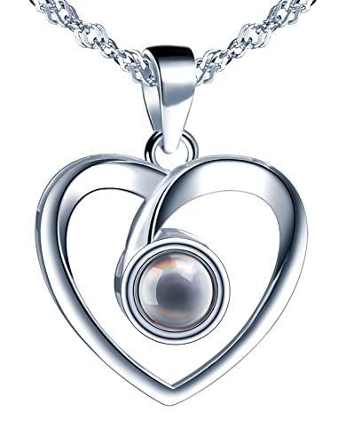 MOOFUN Damen Kette 925 Sterling Silber Halskette I Love You 100 Sprachen Ich Liebe Dich Projektion Herz Anhänger Schmuck Verpackung Geschenke für Frau Freundin Geburtstag Weihnachtstag Valentinstag von MOOFUN