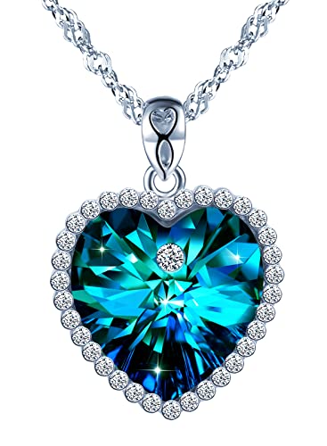 MOOFUN Damen Herz Halskette Glänzende Herz 925 Sterling Silber Kette mit Blau Kristall Zirkonia Anhänger Frauen Schmuck Geschenkverpackung Geschenke für Freundin Mädchen Mama Geburtstag Valentinstag von MOOFUN