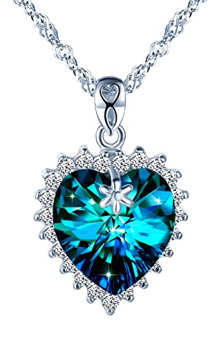 MOOFUN Damen Herz Halskette Glänzende Herz 925 Sterling Silber Kette mit Blau Kristall Zirkonia Anhänger Frauen Schmuck Geschenkverpackung Geschenke für Freundin Mädchen Mama Geburtstag Valentinstag von MOOFUN