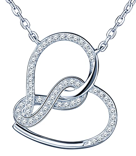 MOOFUN Damen Halskette 925 Sterling Silber Kette Unendlichkeit Infinity Zeichen Herz Anhänger Frauen Schmuck Elegante Geschenkverpackung Geschenke für Sie Frau Freundin Mama Weihnachten Valentinstag von MOOFUN