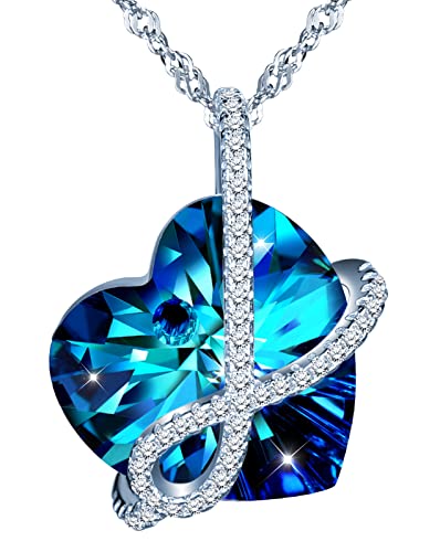 MOOFUN Damen Herz Kette Herz des Ozeans 925 Sterling Silber Halskette mit Blau Kristall Zirkonia Charms Anhänger Frauen Schmuck Verpackung Geschenke für Freunde Mädchen Mama Geburtstag Valentinstag von MOOFUN