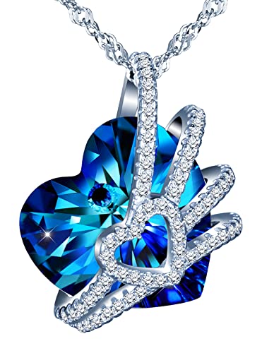 MOOFUN Damen Herz Halskette Herz des Ozeans 925 Sterling Silber Kette mit Blau Kristall Zirkonia Anhänger Frauen Schmuck Geschenkverpackung Geschenke für Freundin Mädchen Mama Geburtstag Valentinstag von MOOFUN