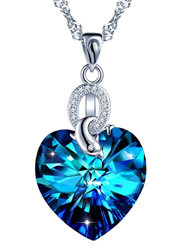 MOOFUN Damen Herz Halskette Herz des Ozeans 925 Sterling Silber Kette mit Blau Kristall Zirkonia Anhänger Frauen Schmuck Geschenkverpackung Geschenke für Freundin Mädchen Mama Geburtstag Valentinstag von MOOFUN