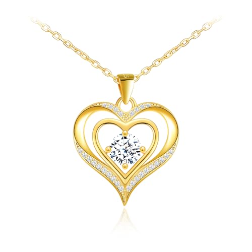 MOOFUN Herz Anhänger Kette mit Zirkon 925 Sterling Silber Halskette Damen Gold Liebe Halsketten Schmuck für Mama Beste Freundin Teenager Mädchen Oma Schwester Frauen Liebe Geschenk Geburtstagsgeschenk von MOOFUN