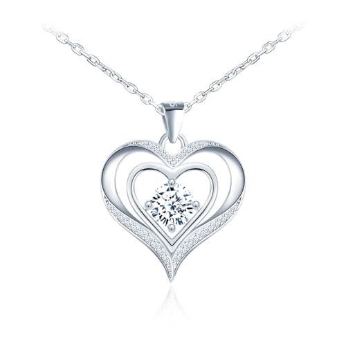 MOOFUN Herz Anhänger Kette mit Zirkon 925 Sterling Silber Halskette Damen Silber Liebe Halsketten für Mama Beste Freundin Teenager Mädchen Oma Schwester Frauen Liebe Geschenk Geburtstagsgeschenk von MOOFUN