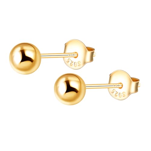 MOOFUN Mini Kugel Ohrstecker Gold Damen Ohrringe Stecker 925 Silber Ohrring Stecker Ohrschmuck für Mama Freundin Teenager Mädchen Schwester Frauen Geschenk Geburtstagsgeschenk von MOOFUN