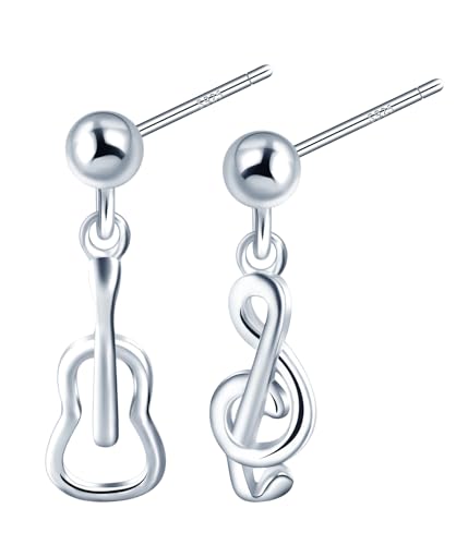 MOOFUN Musik Ohrringe Ohrstecker Silber Damen Ohrringe Stecker 925 Silber Ohrring Stecker Gitarren Noten Ohrschmuck für Mama Freundin Teenager Mädchen Schwester Frauen Geschenk Geburtstagsgeschenk von MOOFUN