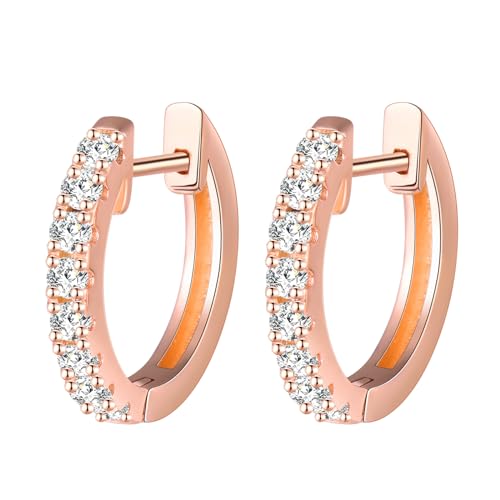 MOOFUN Ohrringe Silber 925 Creolen Groß 14mm Ohrring Damen Ohrringe Klein Zirkon Ohringe Rosegold Hoop Ohrschmuck für Mama Beste Freundin Teenager Mädchen Schwester Frauen Geschenk Geburtstagsgeschenk von MOOFUN