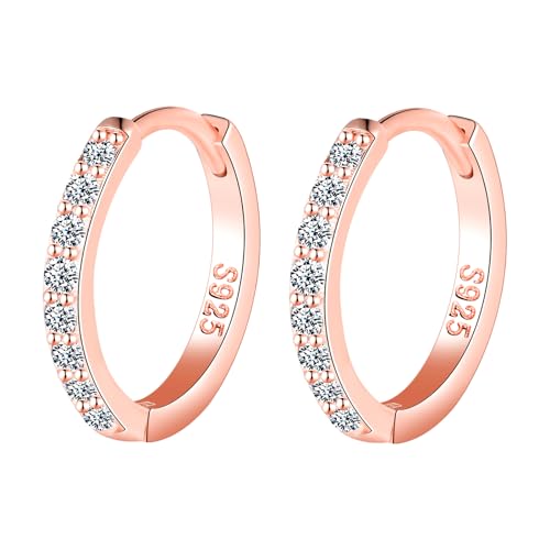 MOOFUN Ohrringe Silber 925 Creolen Groß 14mm Ohrring Solide Damen Ohrringe Klein Zirkonia Ohringe Rosegold Ohrschmuck für Mama Freundin Teenager Mädchen Schwester Frauen Geschenk Geburtstagsgeschenk von MOOFUN