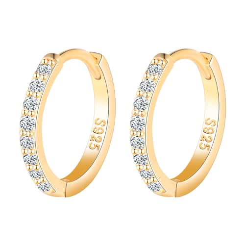 MOOFUN 12mm Solide Creolen Silber 925 Ohrring Damen Ohrringe mit Kleinen Zirkonia Ohringe Gold Ohrschmuck für Mama Beste Freundin Teenager Mädchen Oma Schwester Frauen Geschenk Geburtstagsgeschenk von MOOFUN